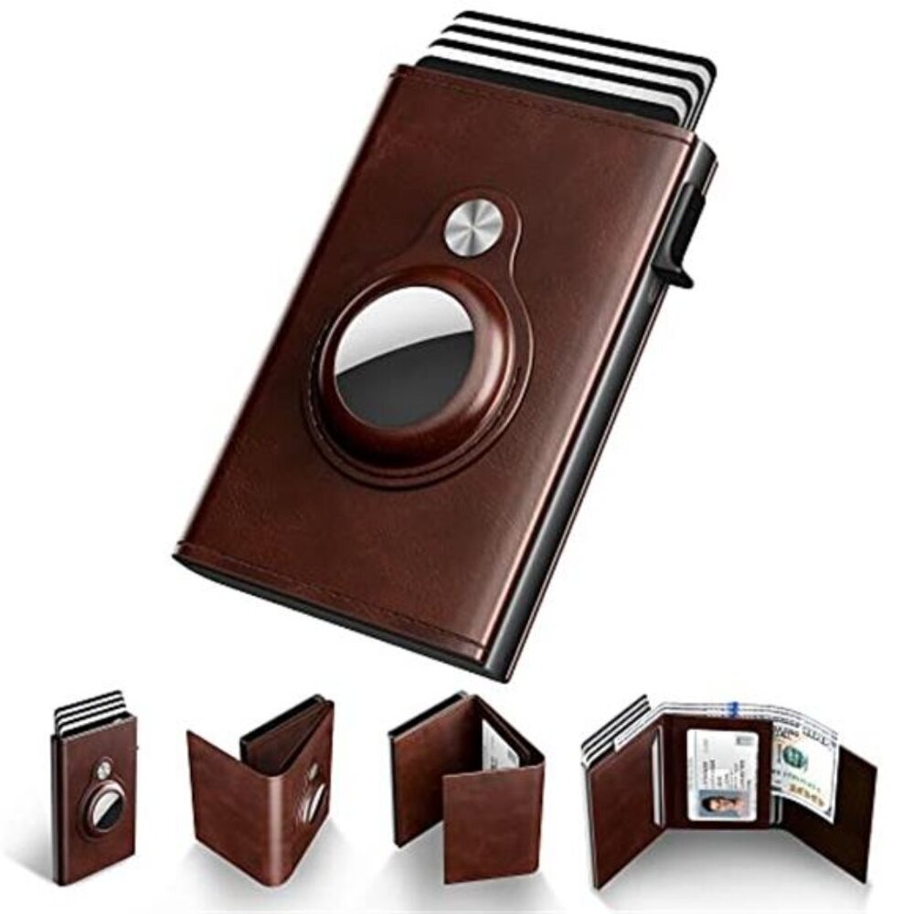 Smart Wallet Airtag Holder Leather Men's Rfid